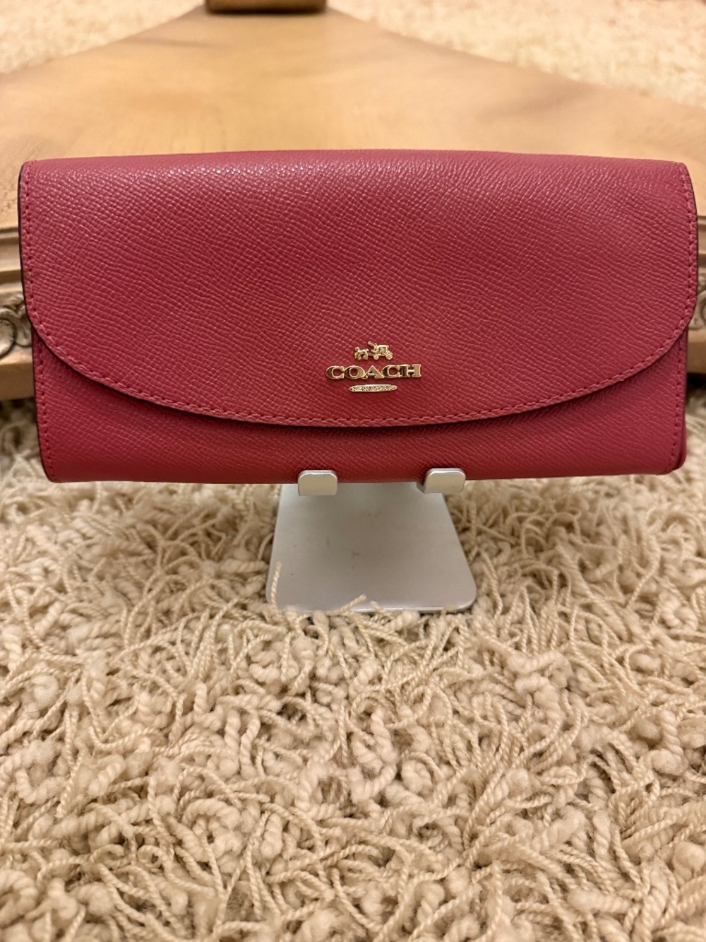 COACH Crossgrain Leather Slim Envelope Wallet Mauve NWOT